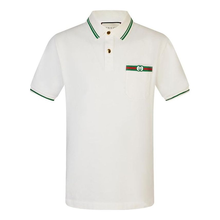 Поло тениска Gucci Embellished Webbing And Interlocking GG Cotton Polo Shirt Бяло | 628339-XJCQR-9061, 0