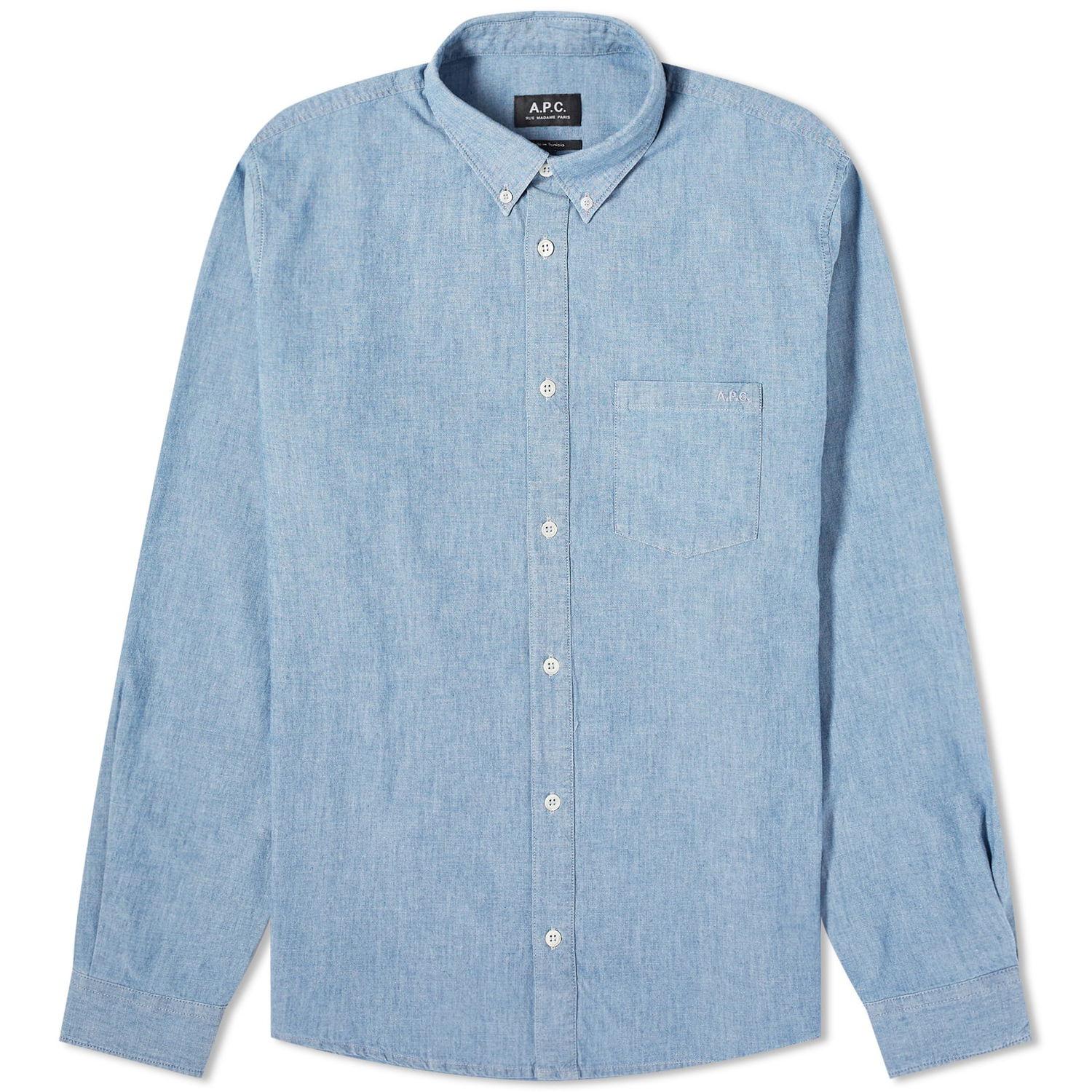 Риза A.P.C. Edouard Chambray Button Down Logo Shirt Синьо | CODDE-H12509-IAI, 0