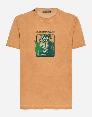Тениска Dolce & Gabbana Short-sleeved Cotton T-shirt With Banana Tree Print Бежово | G8RN8TG7K1UM0650, 0