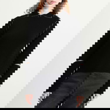 Пуловер YMC Peeka Ribbed Knit Top with Collar and Cut-Out Sleeves Черно | Q8ZML-BLK, 2