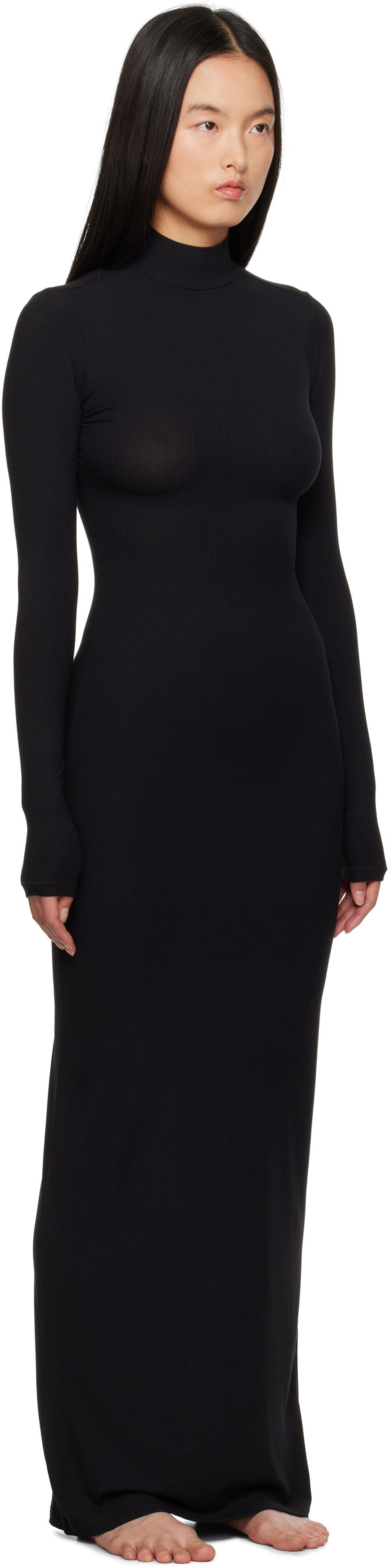 Pокля SKIMS Soft Lounge Turtleneck Maxi Dress Черно | DS-DRS-6331W, 1