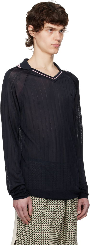 Пуловер Wales Bonner Wales Bonner Roots Knit Polo Тъмно синьо | MS25KN33-KN08-599 BRIGHT RAYON, 1
