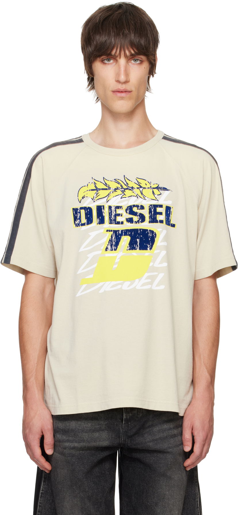 Тениска Diesel T-Shirt T-Roxt-Stripe Бежово | A13996-0NMAU-72S