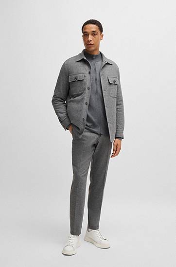 Пуловер BOSS Virgin Wool Zip-Up Cardigan with Embroidered Logo Сиво | 50476347, 1