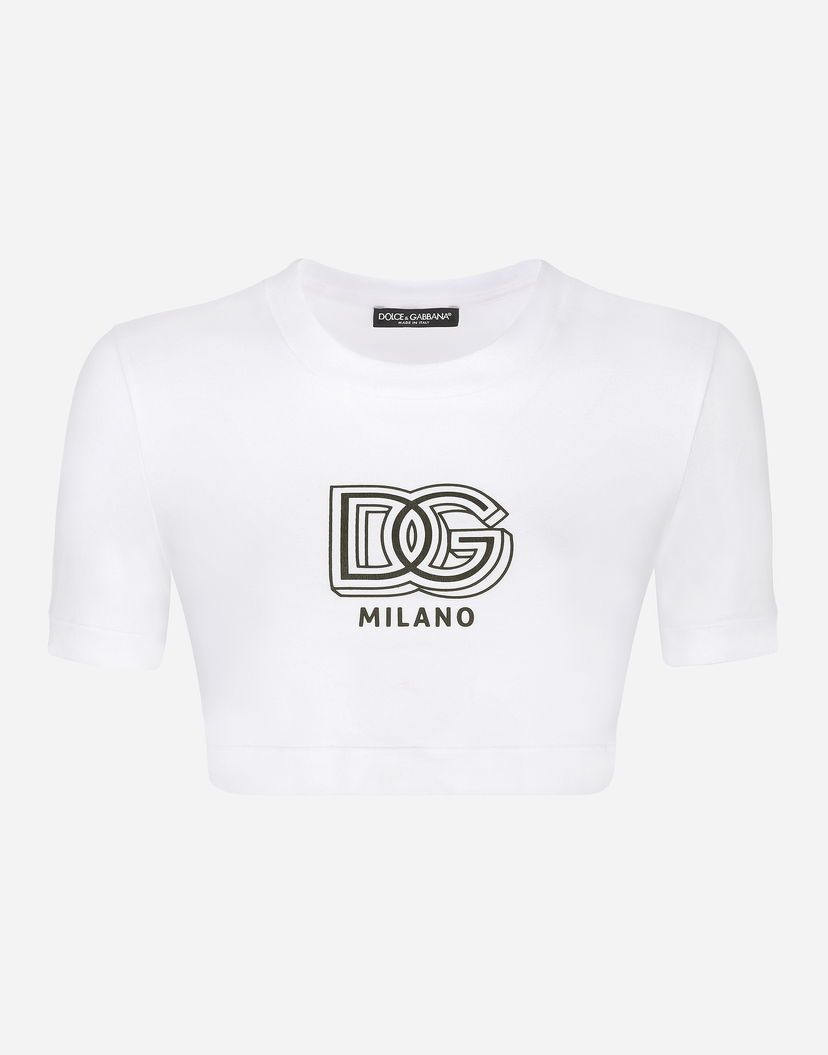 Съкратен топ Dolce & Gabbana Cropped Jersey T-shirt With Dg Lettering Бяло | F8U78TGDB6TW0800