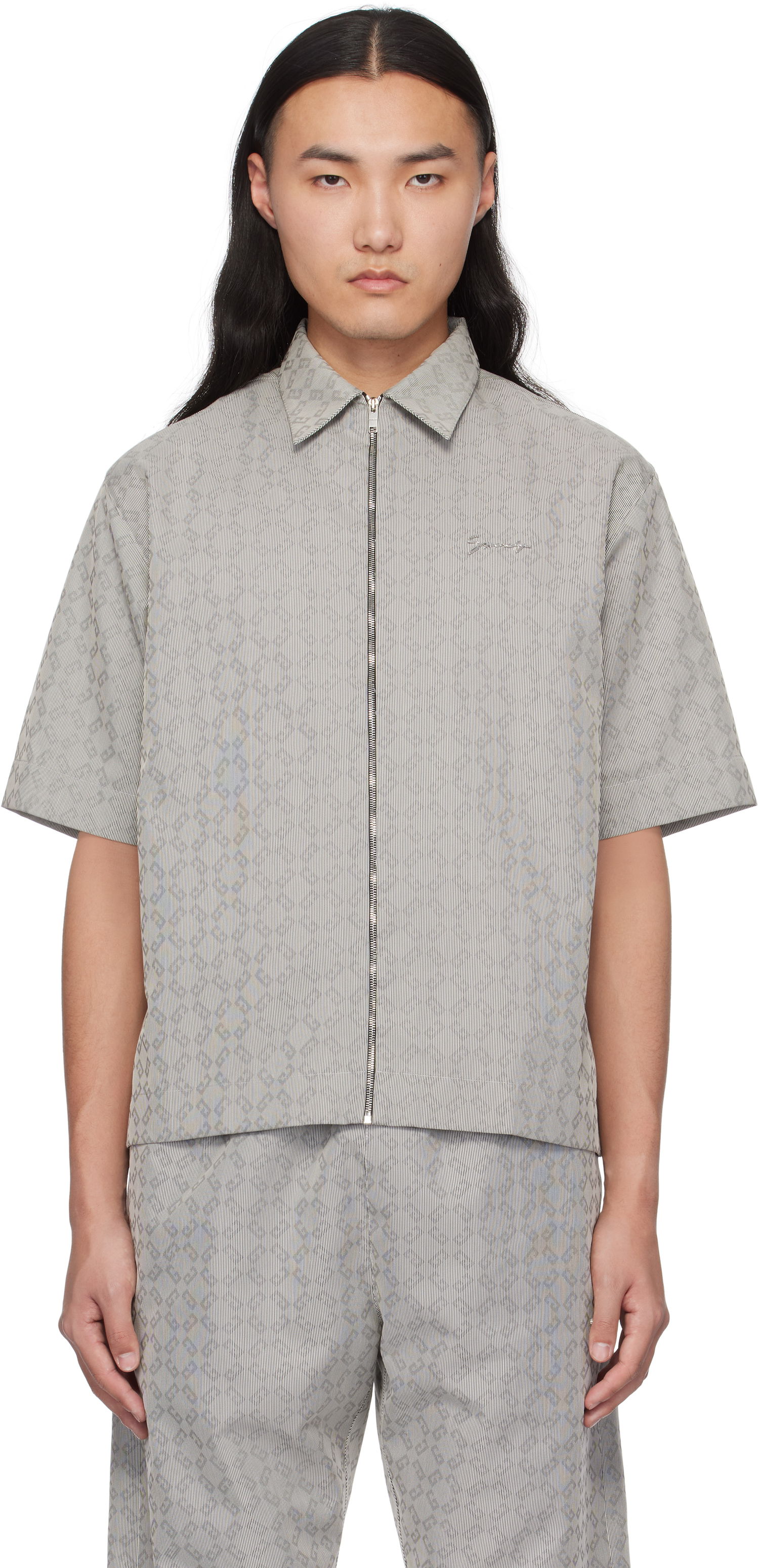 Риза Givenchy Givenchy Monogram 72 Jacquard Zip-Up Shirt Сиво | BM612T15U8004, 0