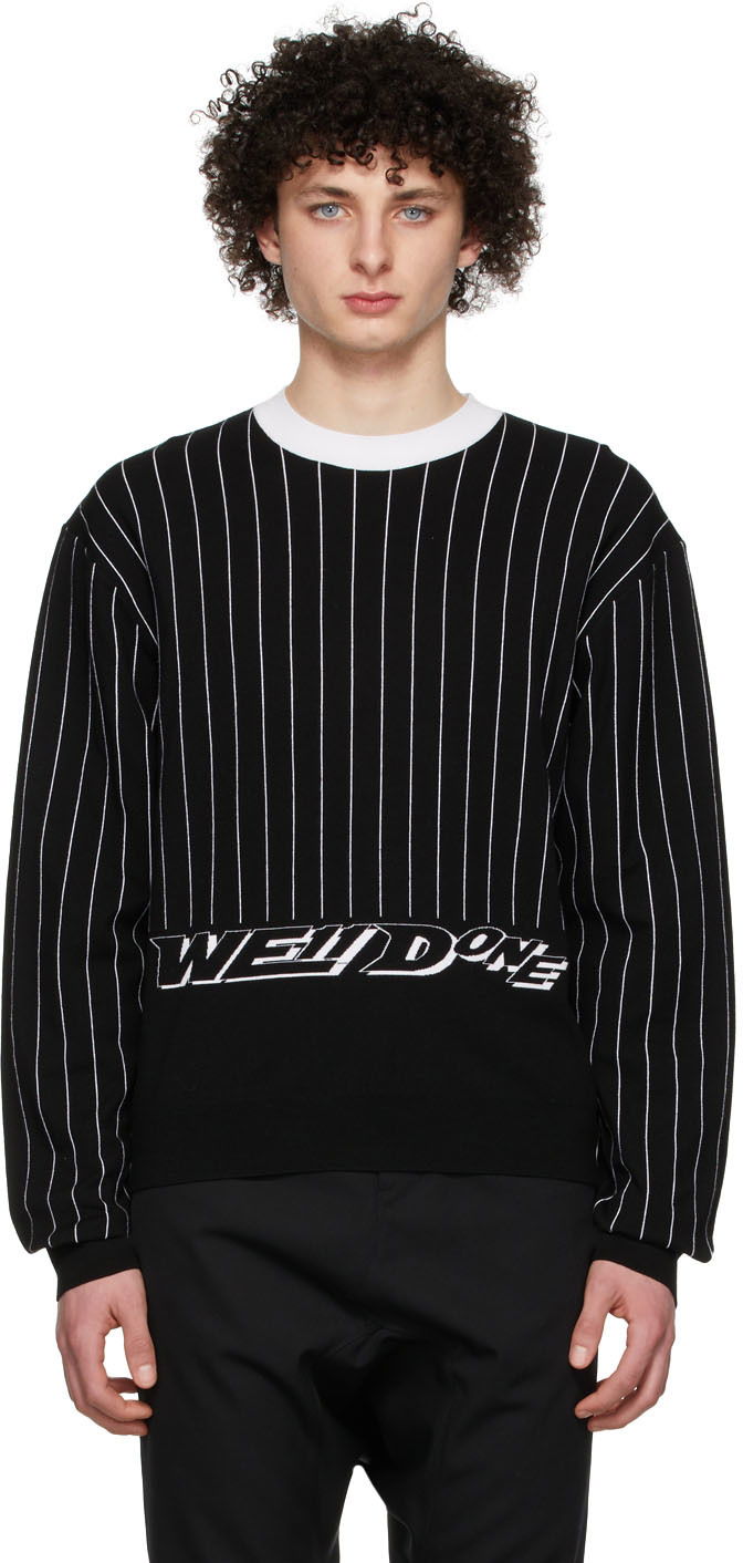 Пуловер We11done Striped Logo Sweater Черно | WD-KT1-22-619-U-BK, 0
