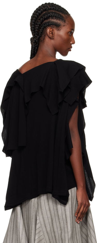 Тениска Yohji Yamamoto YOHJI YAMAMOTO High Twisted Crepe & Interlock Draped T-shirt Черно | FP-T38-082, 2