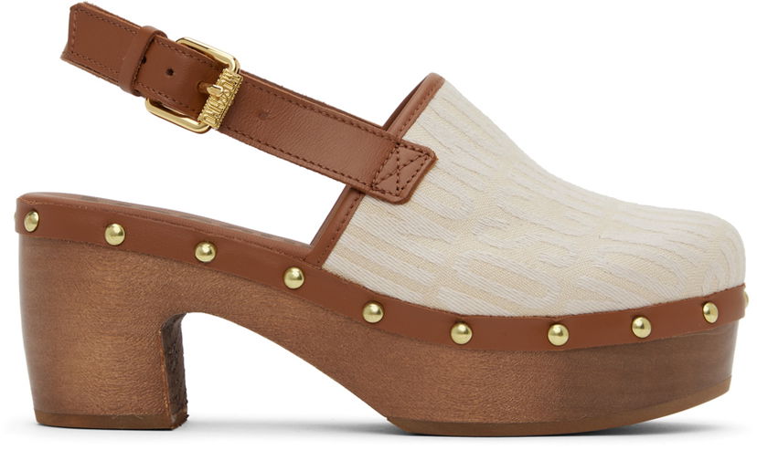 Облекло Moschino Moschino Allover Logo Canvas Platform Clogs Бяло | MN10097Z1I 106 10A