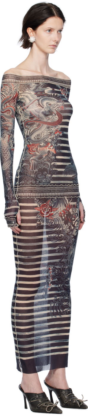 Pокля Jean Paul Gaultier Mariniere Print Maxi Dress Черно | 23/15-F-RO071-T537-595031, 1