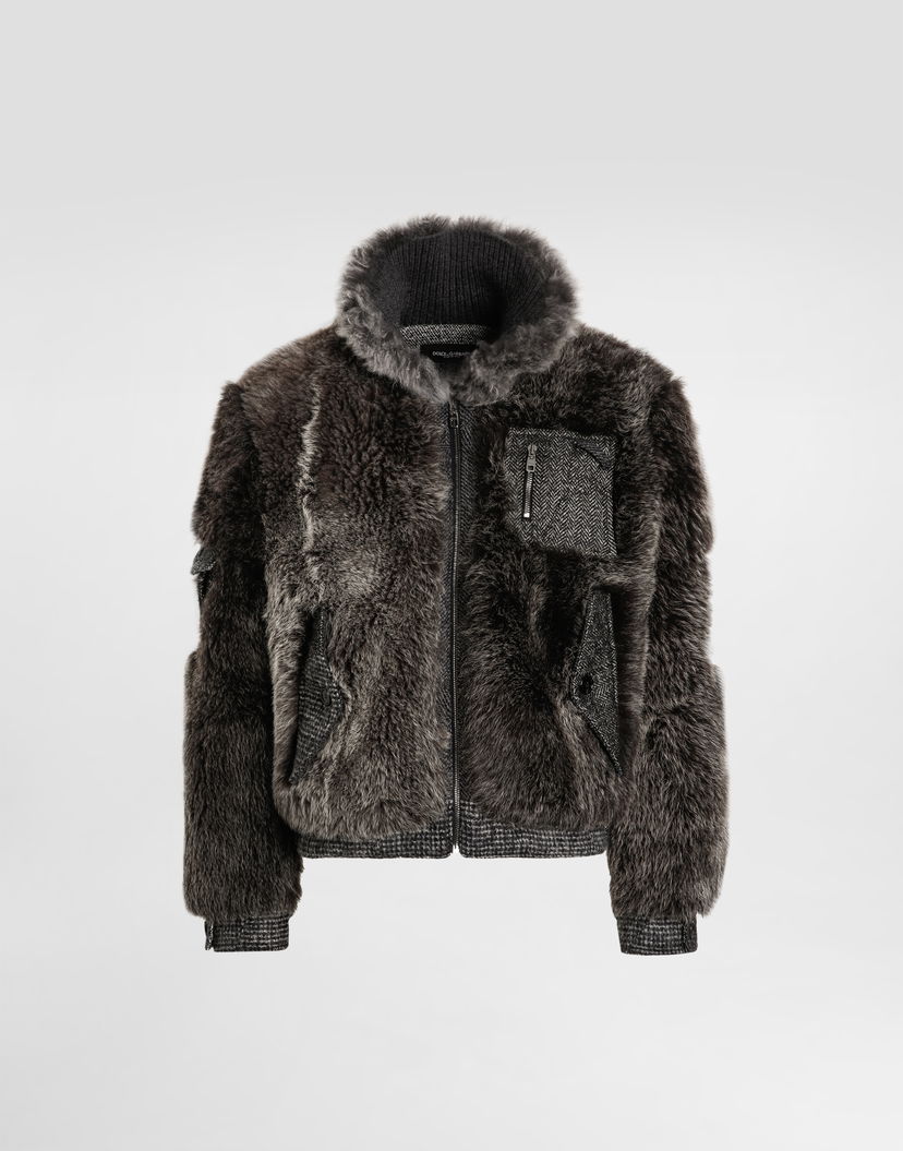 Яке бомбър Dolce & Gabbana Single-breasted Shearling Coat Сиво | G9BUULGJ849M0672