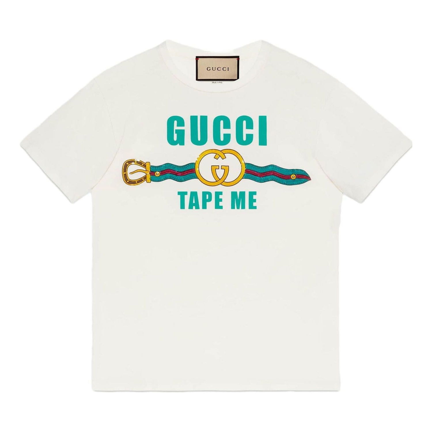Тениска Gucci Jersey Tee with Belt Graphic Бяло | 717422-XJFM6-9088, 0