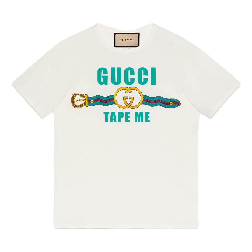 Тениска Gucci Jersey Tee with Belt Graphic Бяло | 717422-XJFM6-9088