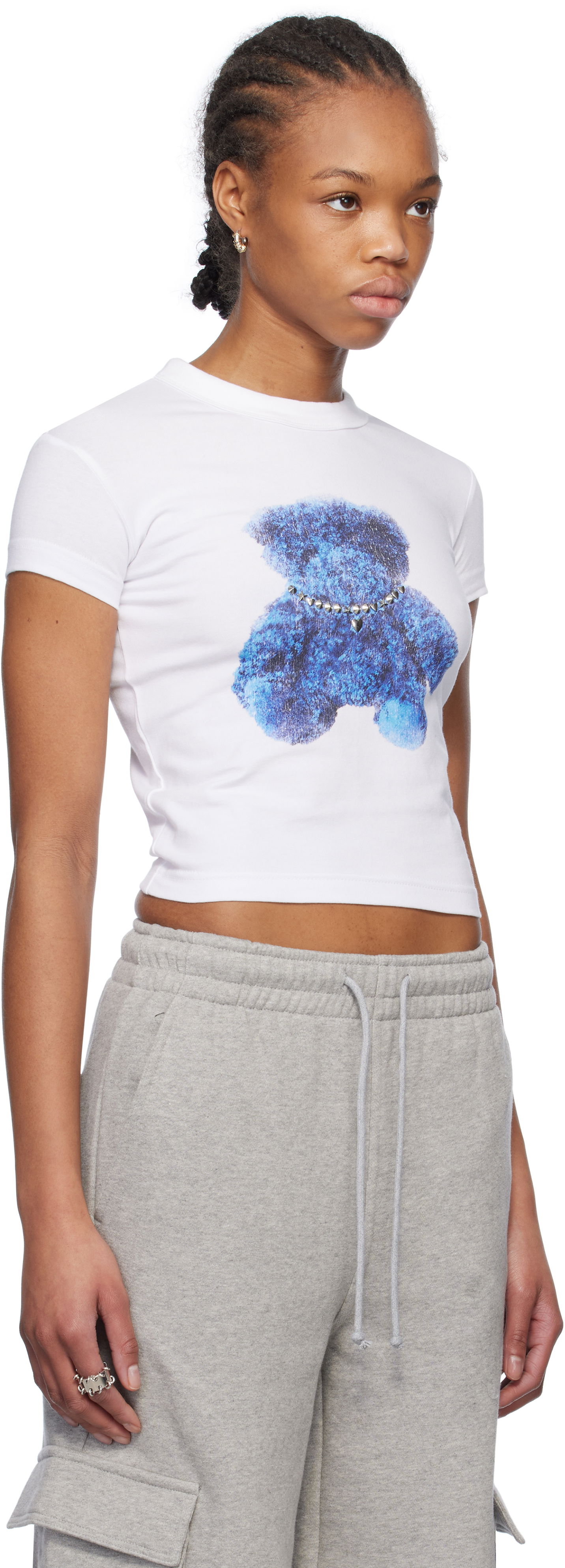 Съкратен топ We11done We11done Studded Bear Cropped T-Shirt Бяло | WD-TT0-25-754-W-WH, 1