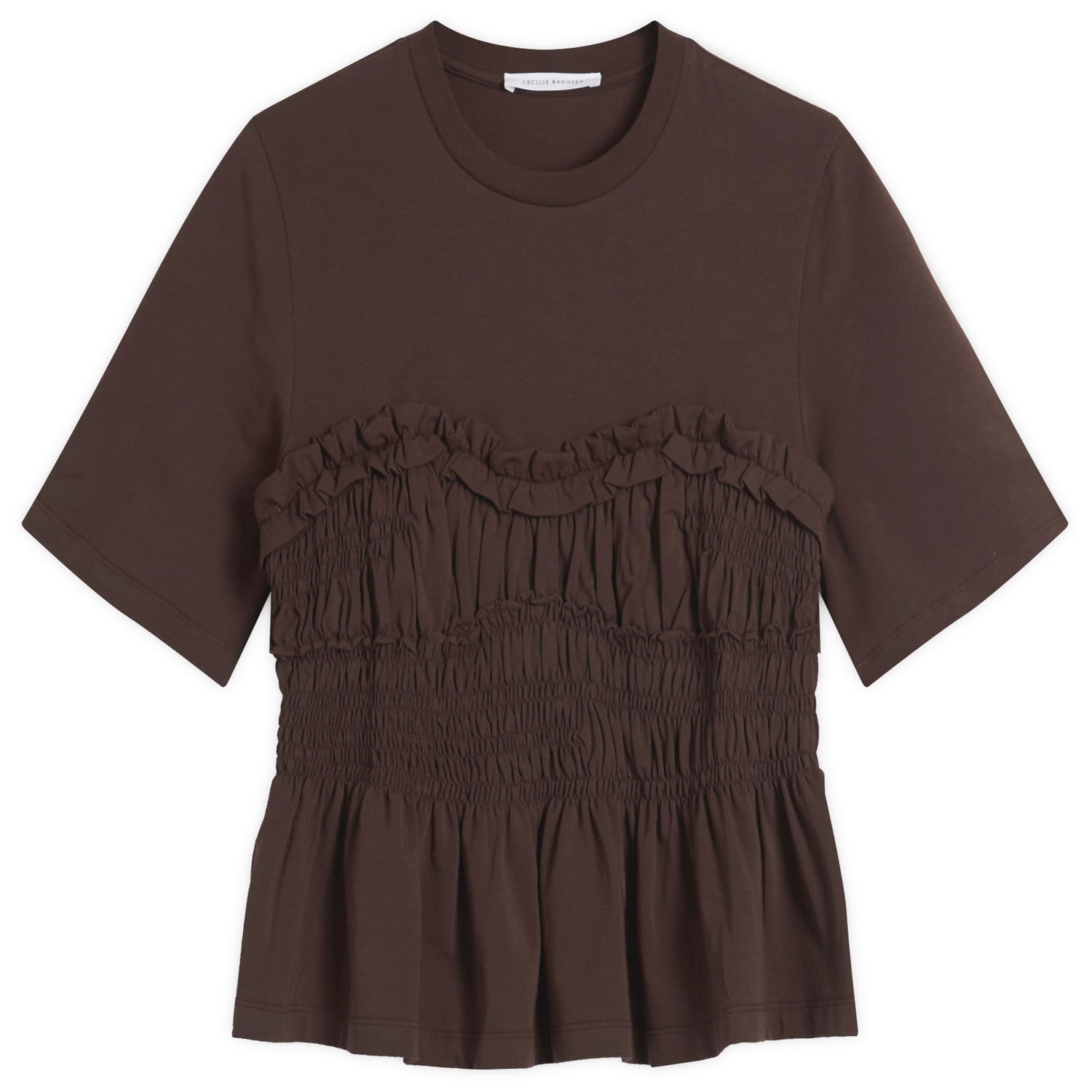 Тениска Cecilie Bahnsen Cecilie Bahnsen Vilde Smocked T-Shirt Кафяво | 225RTW19004, 0