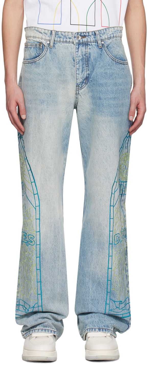 Дънки Who Decides War Virtuous Stained Glass Embroidered Jeans Синьо | 1121000008SS24