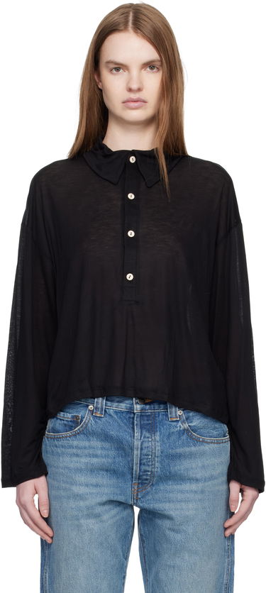 Поло тениска Baserange Seal Sheer Long-Sleeve Polo Черно | TTSP-BL-WI25, 0