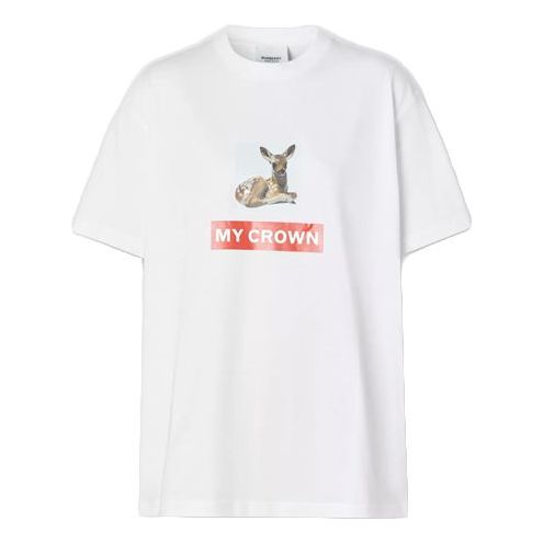 Тениска Burberry Deer Print Cotton Loose T-Shirt Бяло | 80136641