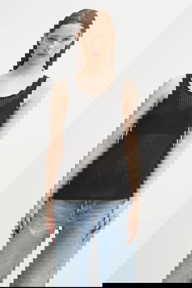 Потник Anine Bing eugene Sheer Ribbed Tank Top Черно | A.08.11256, 0