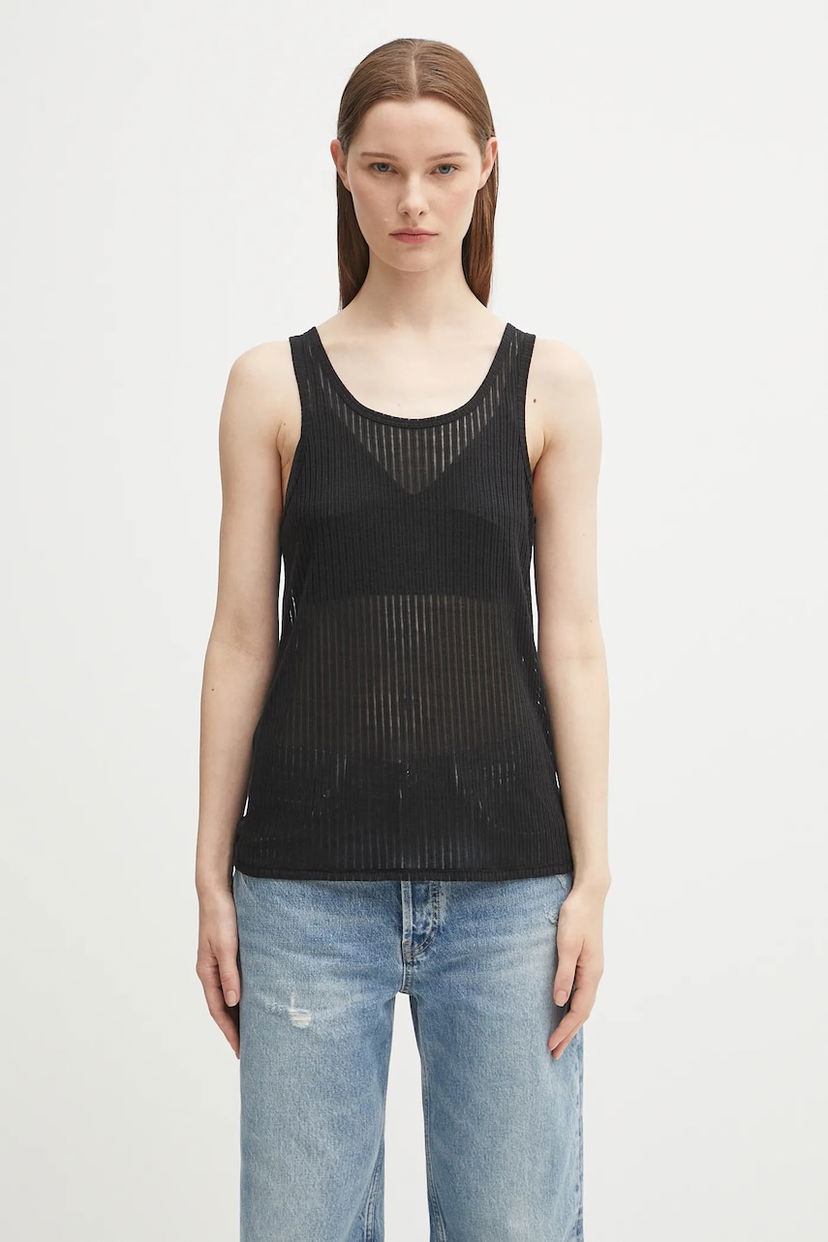 Потник Anine Bing eugene Sheer Ribbed Tank Top Черно | A.08.11256