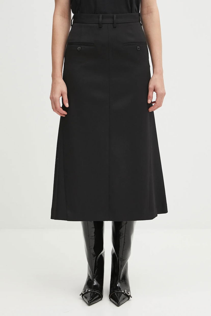 Пола Maison Margiela MM6 Maison Margiela Wool Blend Midi A-Line Skirt with Front Pockets Черно | S52MI0021.S47848.900