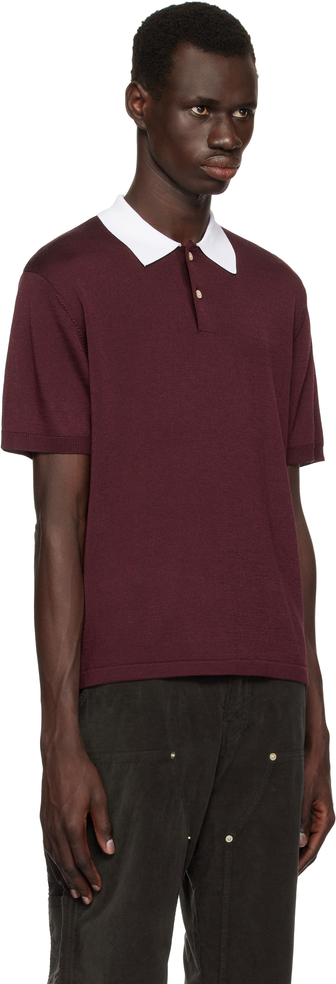 Поло тениска Wales Bonner Wales Bonner Sun Polo Бургунди | US25KN20-KN01-350 RAYON / MERINO, 1