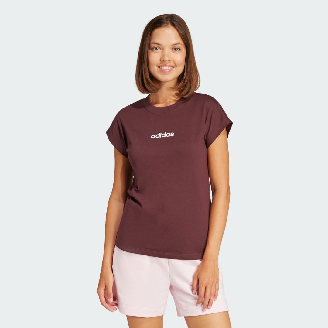 Тениска adidas Performance Essentials Linear Cotton T-Shirt Бургунди | JG8663, 0