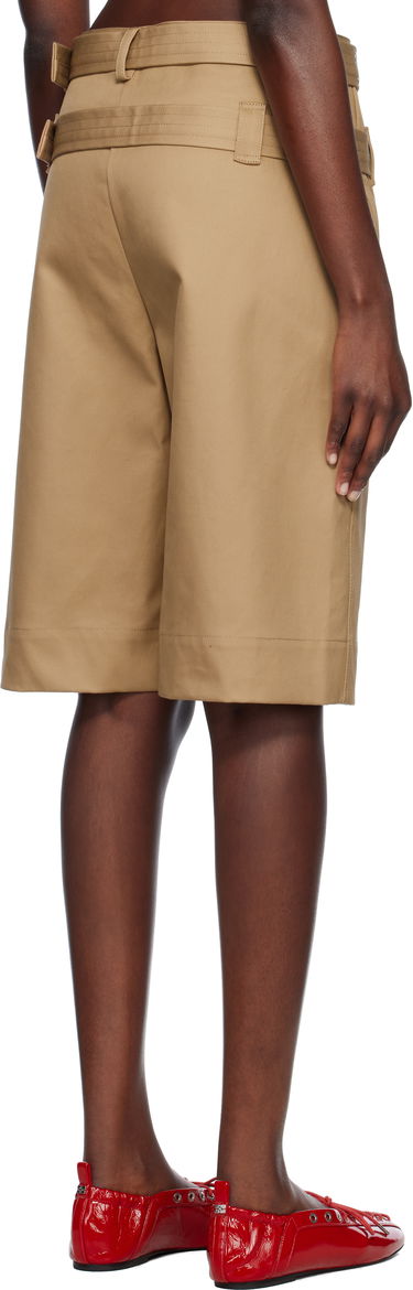 Къси панталони GANNI GANNI Bonded Cotton Shorts with Belt Бежово | W0527, 2