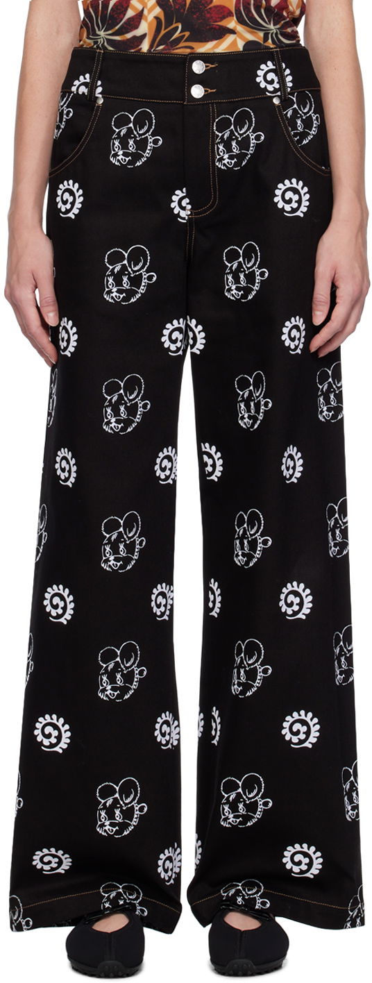 Дънки Chopova Lowena Chopova Lowena Flocked Wide-Leg Jeans Черно | 4059, 0