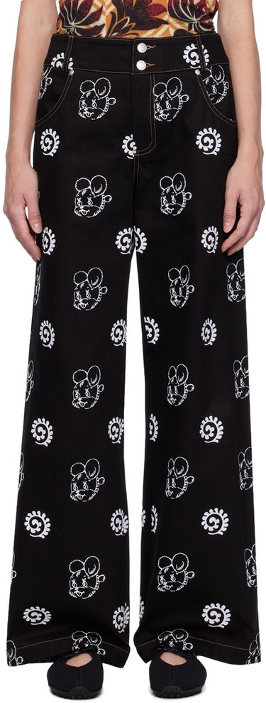 Дънки Chopova Lowena Chopova Lowena Flocked Wide-Leg Jeans Черно | 4059, 0