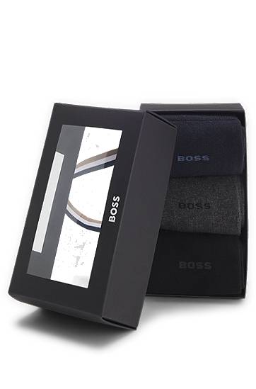 Чорапи BOSS Three-pack of plain regular-length socks with subtle logos Многоцветен | 50558589, 1