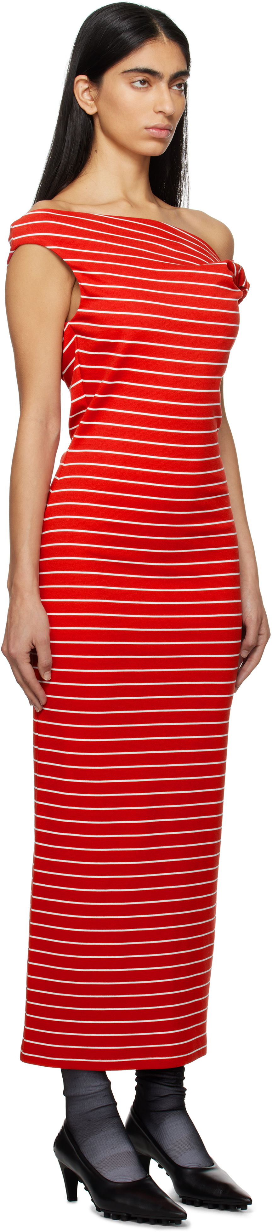 Pокля MSGM MSGM Striped Midi Dress Червено | 3841MDA30 257115, 1