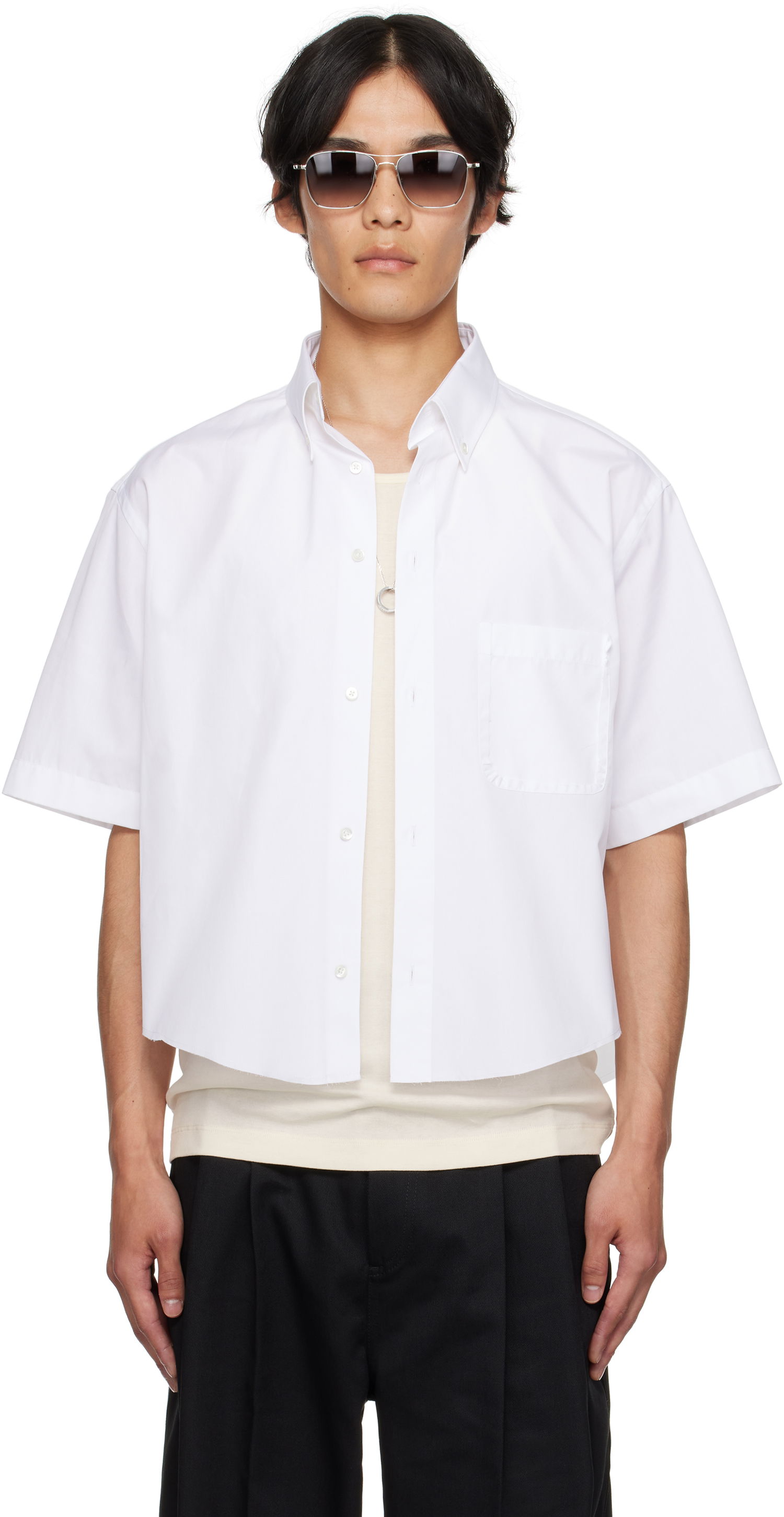 Риза Maison Margiela Maison Margiela Cropped Button-Up Shirt Бяло | S50DR0012 S43001, 0