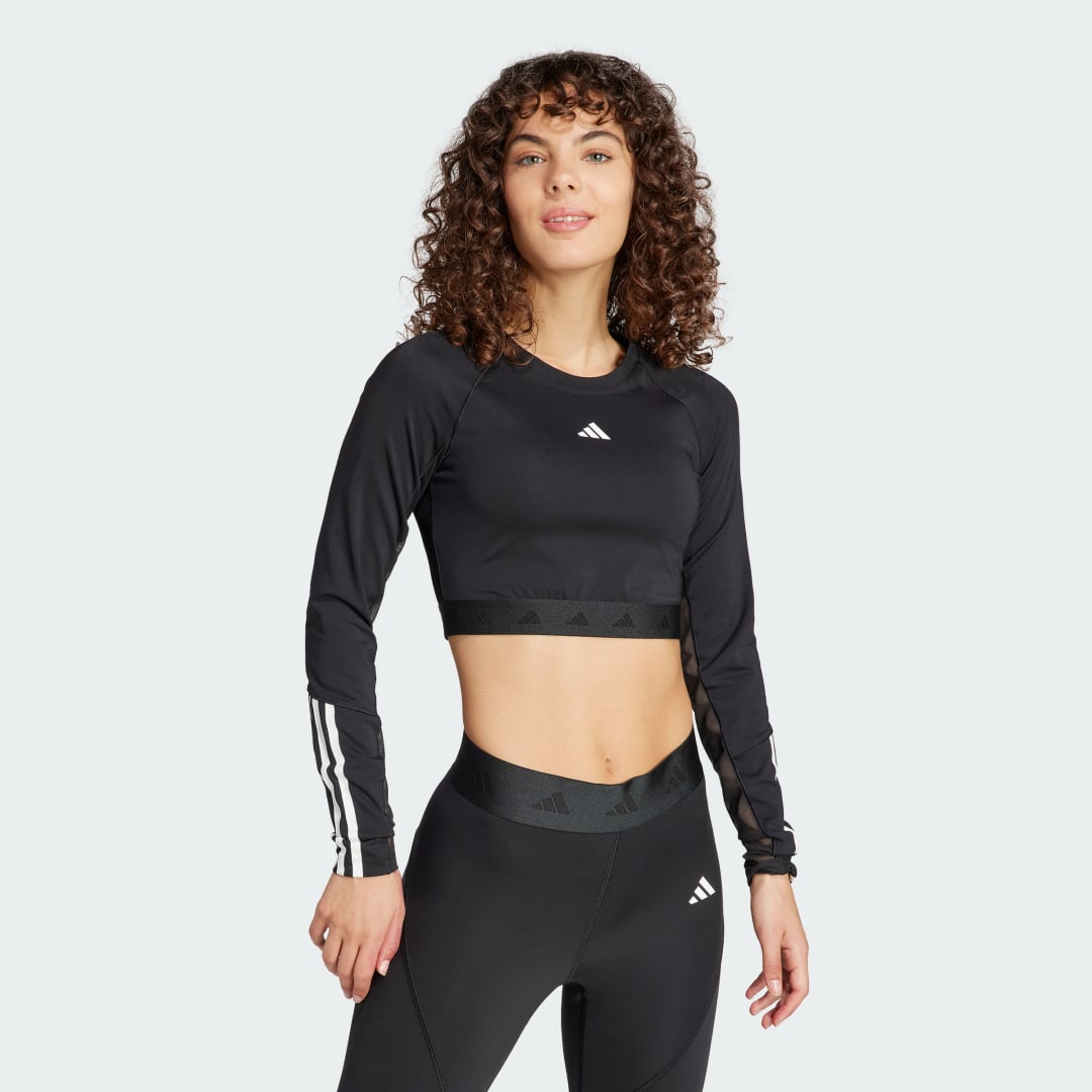 Съкратен топ adidas Performance Hyperglam Training Crop Long Sleeve Top Черно | IN6773, 0