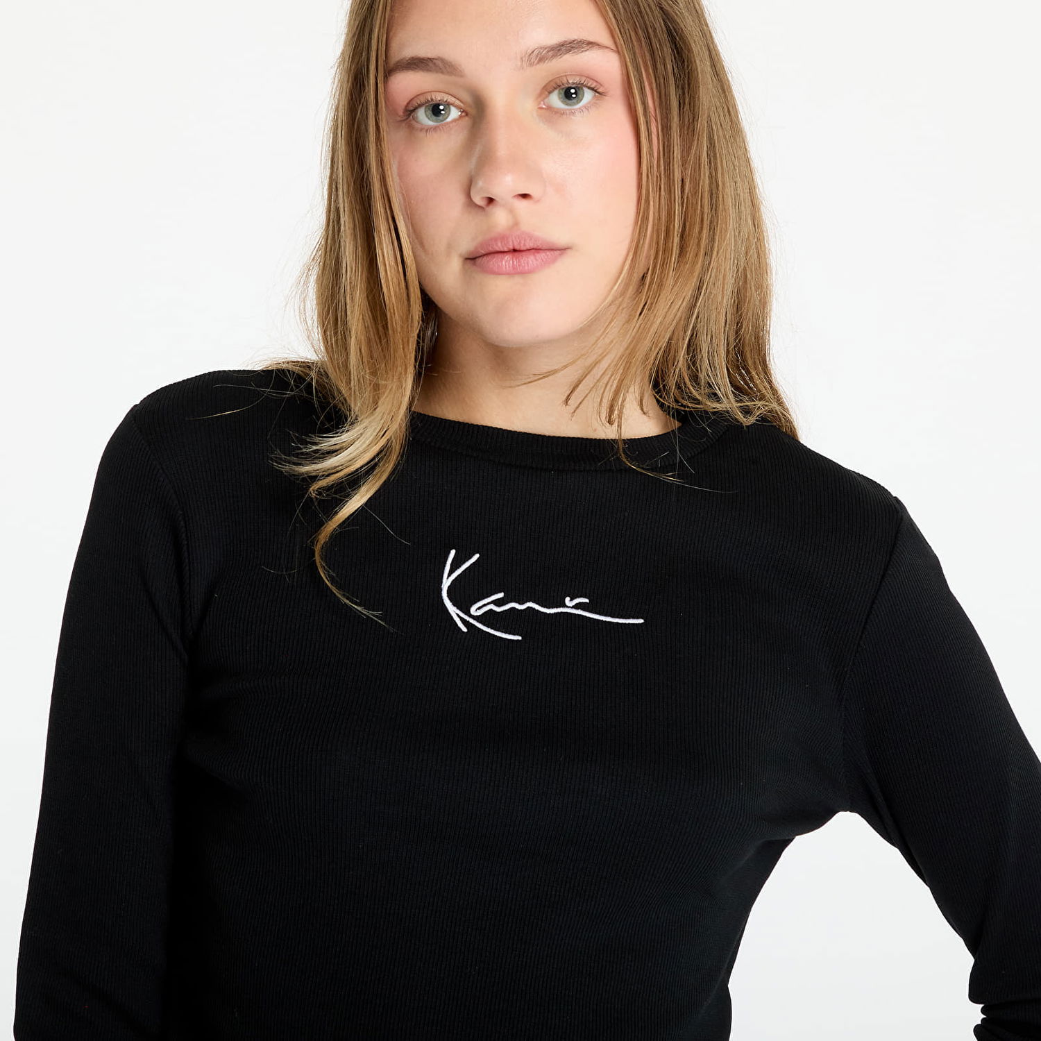 Тениска Karl Kani T-shirt Small Signature Short Rib Longsleeve Black XS Черно | KW-LS031-001-01, 1