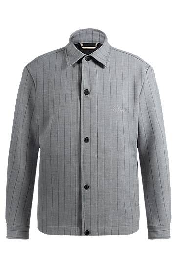 Риза BOSS Relaxed Fit Pinstripe Overshirt with Script Logo Сиво | 50534987, 0