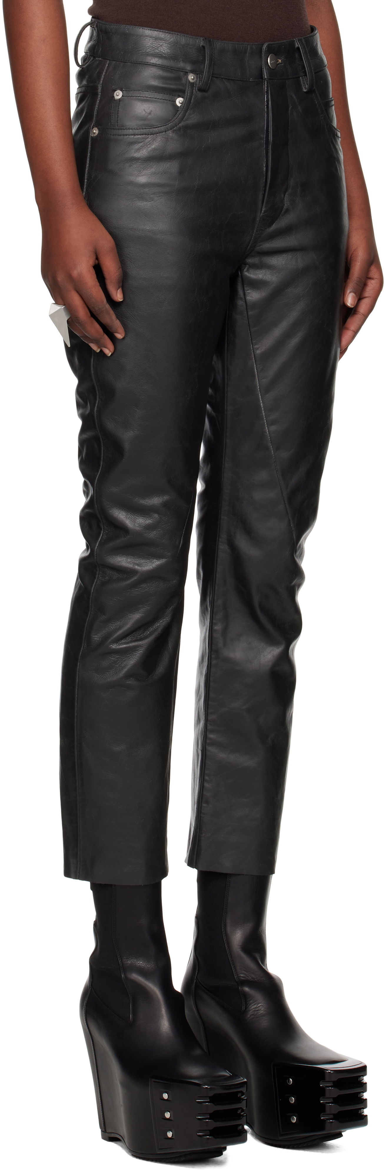 Панталони Rick Owens Rick Owens Hollywood Detroit Cut Leather Pants Черно | RP01E7324 LTP, 1