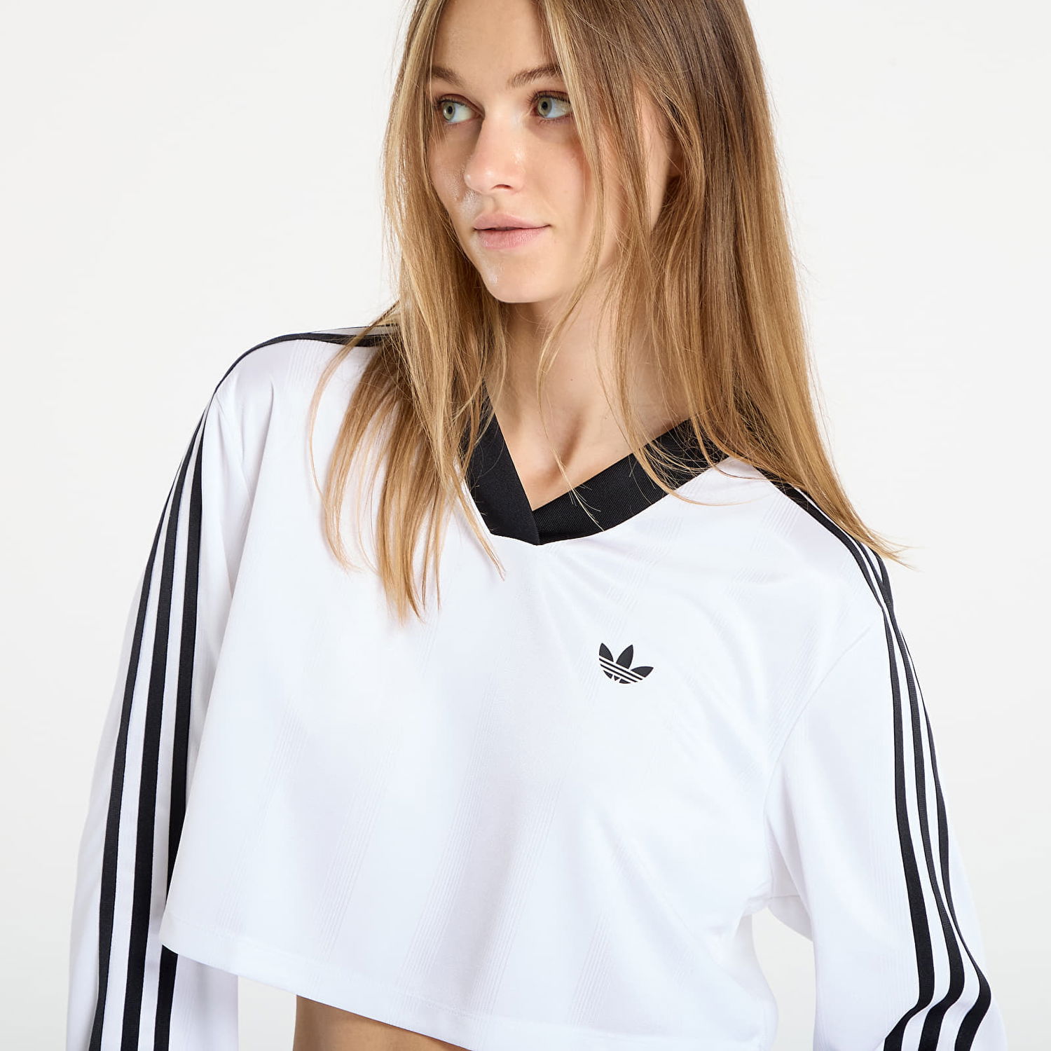 Съкратен топ adidas Originals Adicolor Football Jacquard Crop Long-Sleeve Top Бяло | JV9740, 1
