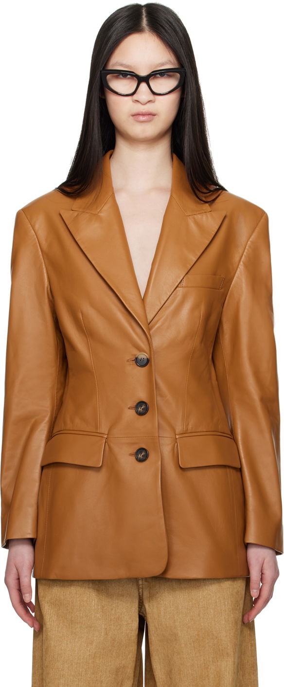 Яке Marni Marni Peaked Lapel Leather Blazer Кафяво | GIMX0247U0 ULA736