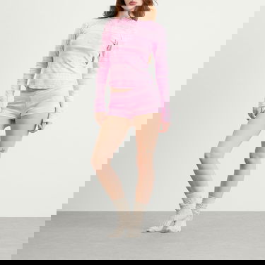 Пижама SKIMS Plush Pointelle Bow Fairisle Henley & Short Set Розово | ST-SST-10867W-BBW, 4