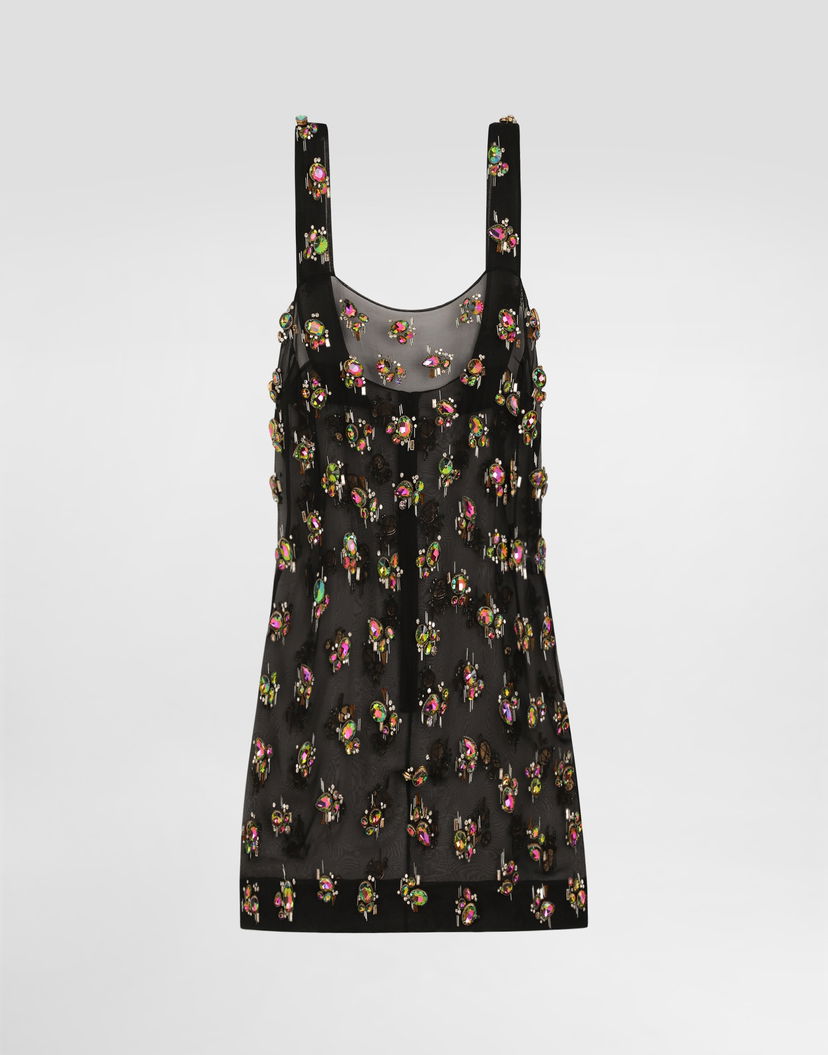 Pокля Dolce & Gabbana Dolce & Gabbana Embroidered Organza Mini Dress Черно | F60D1ZGDDFYS8400