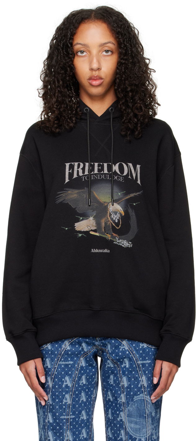 Суитчър Ahluwalia Eagle Print Fleece Hoodie Черно | U-AHLU-JE002-SS23-FA81-BK, 0