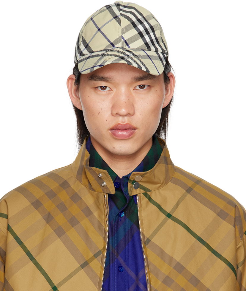 Шапка с козирка Burberry Beige Check Cotton Blend Baseball Cap Бежово | 8085722