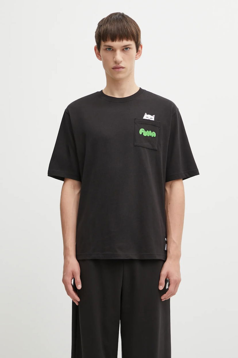 Тениска Puma Puma x RIPNDIP T-Shirt with Peeking Cat Pocket Print Черно | 633779