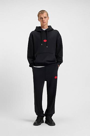 Суитчър BOSS Cotton-blend hoodie with waxed-stamp logo Черно | 50546717, 1