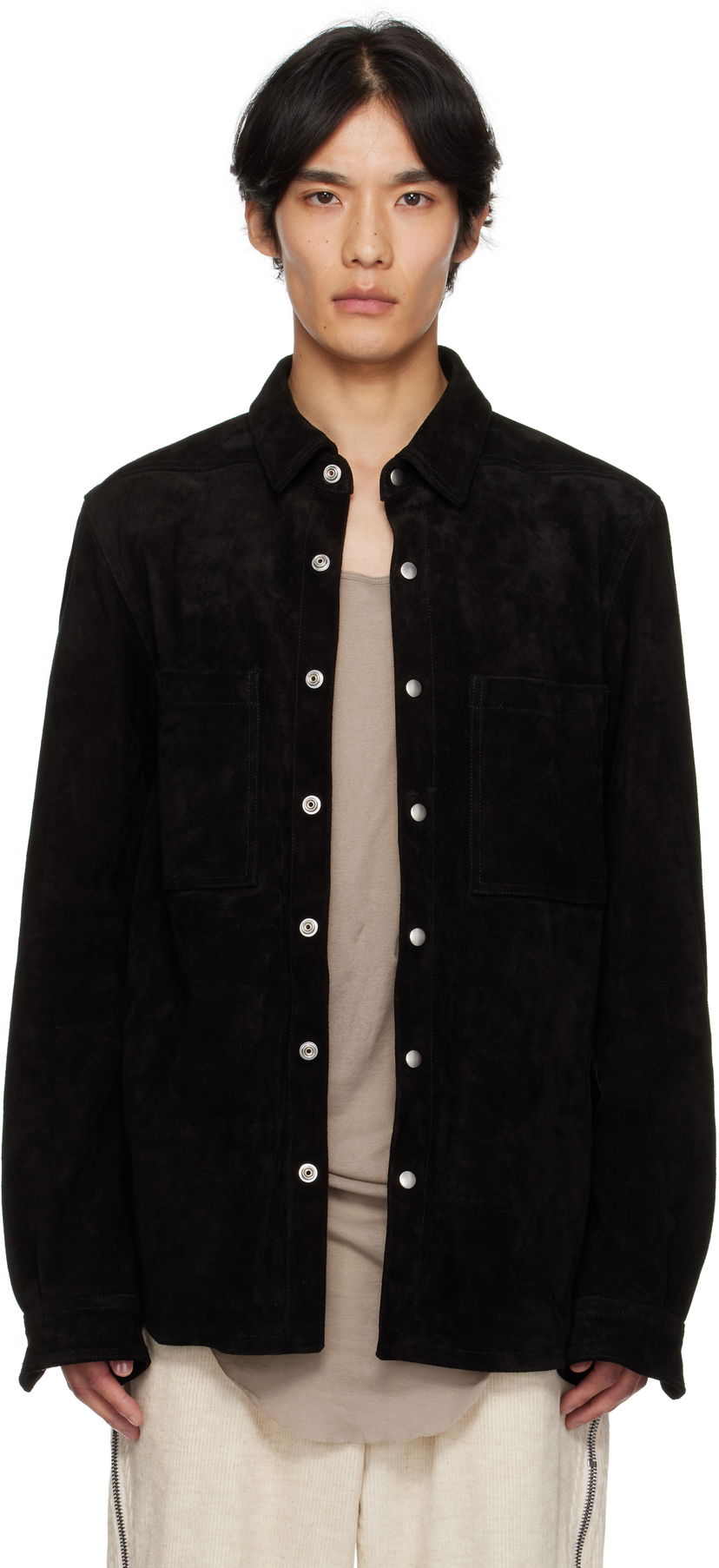 Яке Rick Owens Rick Owens Concordians Suede Overshirt Черно | RU02E1744 LCS