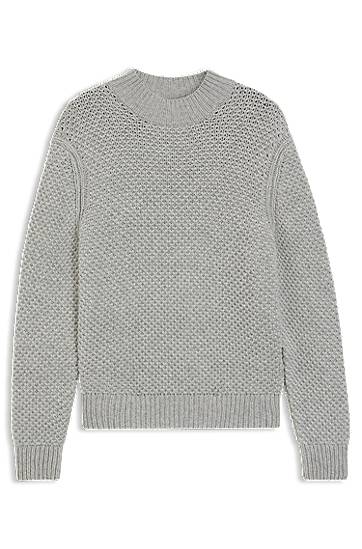 Пуловер BOSS Structured Knit Virgin-Wool Sweater Сиво | 50550008