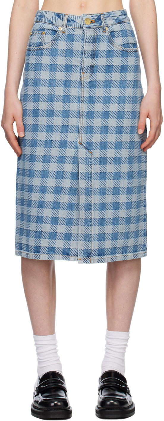 Пола AMI AMI Paris Gingham Denim Midi Skirt Синьо | FSK211.DE0010, 0