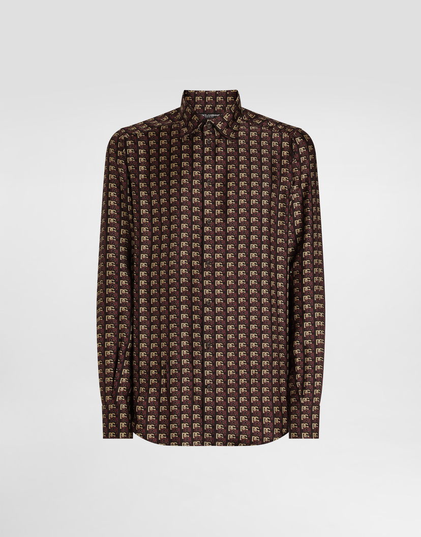Риза Dolce & Gabbana Dolce & Gabbana Martini Print Silk Twill Shirt Кафяво | G5MM4TIS1ZHHM8SS