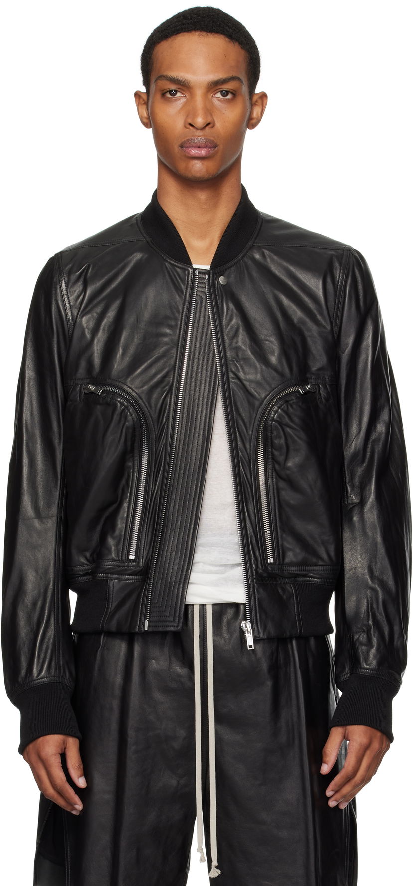 Яке бомбър Rick Owens Rick Owens Bauhaus Flight Leather Bomber Jacket Черно | RU02E1749 LBY